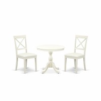 Ambo3-Lwh-C 3 Pc Dining Room Set - 1 Pedestal Dining Table And 2 Linen White Dining Chair - Linen White Finish