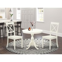Ambo3-Lwh-W 3 Piece Dining Room Set - 1 Dining Table And 2 Linen White Dining Chairs - Linen White Finish