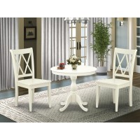 Amcl3-Lwh-W 3 Piece Dining Room Set - 1 Pedestal Table And 2 Linen White Wooden Chairs - Linen White Finish