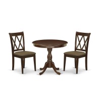 Amcl3-Mah-C 3 Piece Dining Room Table Set - 1 Dining Table And 2 Mahogany Dining Chairs - Mahogany Finish