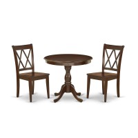 Amcl3-Mah-W 3 Piece Dining Table Set - 1 Dining Room Table And 2 Mahogany Wooden Chairs - Mahogany Finish