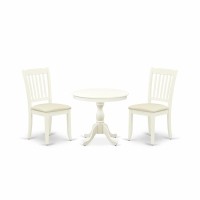 Amda3-Lwh-C 3 Piece Dining Room Set - 1 Dining Table And 2 Linen White Dining Chairs - Linen White Finish