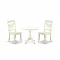 Amda3-Lwh-W 3 Piece Dining Room Set - 1 Dining Table And 2 Linen White Mid Century Chair - Linen White Finish