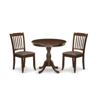 Amda3-Mah-C 3 Pc Dining Set - 1 Round Pedestal Dining Table And 2 Mahogany Dining Chairs - Mahogany Finish