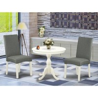 Amdr3-Lwh-07 3 Piece Kitchen Table Set - 1 Modern Dining Table And 2 Grey Dining Chairs - Linen White Finish