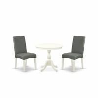 Amdr3-Lwh-07 3 Piece Kitchen Table Set - 1 Modern Dining Table And 2 Grey Dining Chairs - Linen White Finish