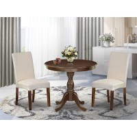 Amdr3-Mah-01 3 Piece Dining Table Set - 1 Wooden Dining Table And 2 Cream Padded Chairs - Mahogany Finish