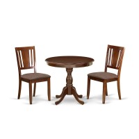 Amdu3-Mah-C 3 Piece Dining Table Set - 1 Round Pedestal Table And 2 Mahogany Kitchen Chair - Mahogany Finish