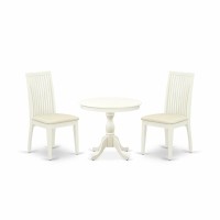 Amip3-Lwh-C 3 Piece Dining Table Set - 1 Dinner Table And 2 Linen White Kitchen Chairs - Linen White Finish