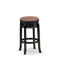 Ams030-112 Stunning Stool Counter Height- Backless Stool With Round Shape - Brown Roast Pu Leather Seat And 4 Real Wood Curved Legs - Counter Bar Stool In Black End