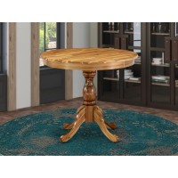 Round Dining Table Natural Acacia Color Table Top Surface And Asian Wood Round Table Pedestal Legs -Natural Acacia Finish