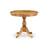 Round Dining Table Natural Acacia Color Table Top Surface And Asian Wood Round Table Pedestal Legs -Natural Acacia Finish