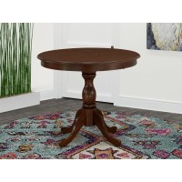 Round Wood Table Mahogany Color Table Top Surface And Asian Wood Round Dining Table Pedestal Legs -Mahogany Finish