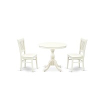 Amva3-Lwh-W - 3-Pc Dining Room Table Set- 2 Dining Room Chair And Dining Table - Wooden Seat And Slatted Chair Back (Linen White Finish)