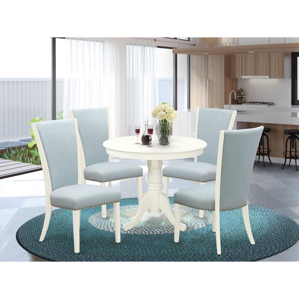 Anve5-Lwh-15 5 Pc Modern Dining Set - 4 Kitchen Chairs With High Back And 1 Dining Table - Linen White Finish