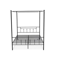 Atqcblk Anniston Canopy Bed With Deluxe Style Headboard And Footboard - Luxurious Metal Frame In Powder Coating Black
