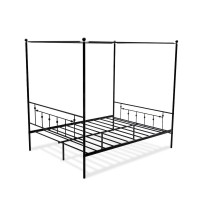 Atqcblk Anniston Canopy Bed With Deluxe Style Headboard And Footboard - Luxurious Metal Frame In Powder Coating Black