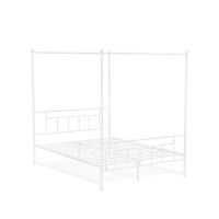 Atqcwhi Anniston Queen Bed With Luxurious Style Headboard And Footboard - Canopy Metal Frame In Powder Coating White