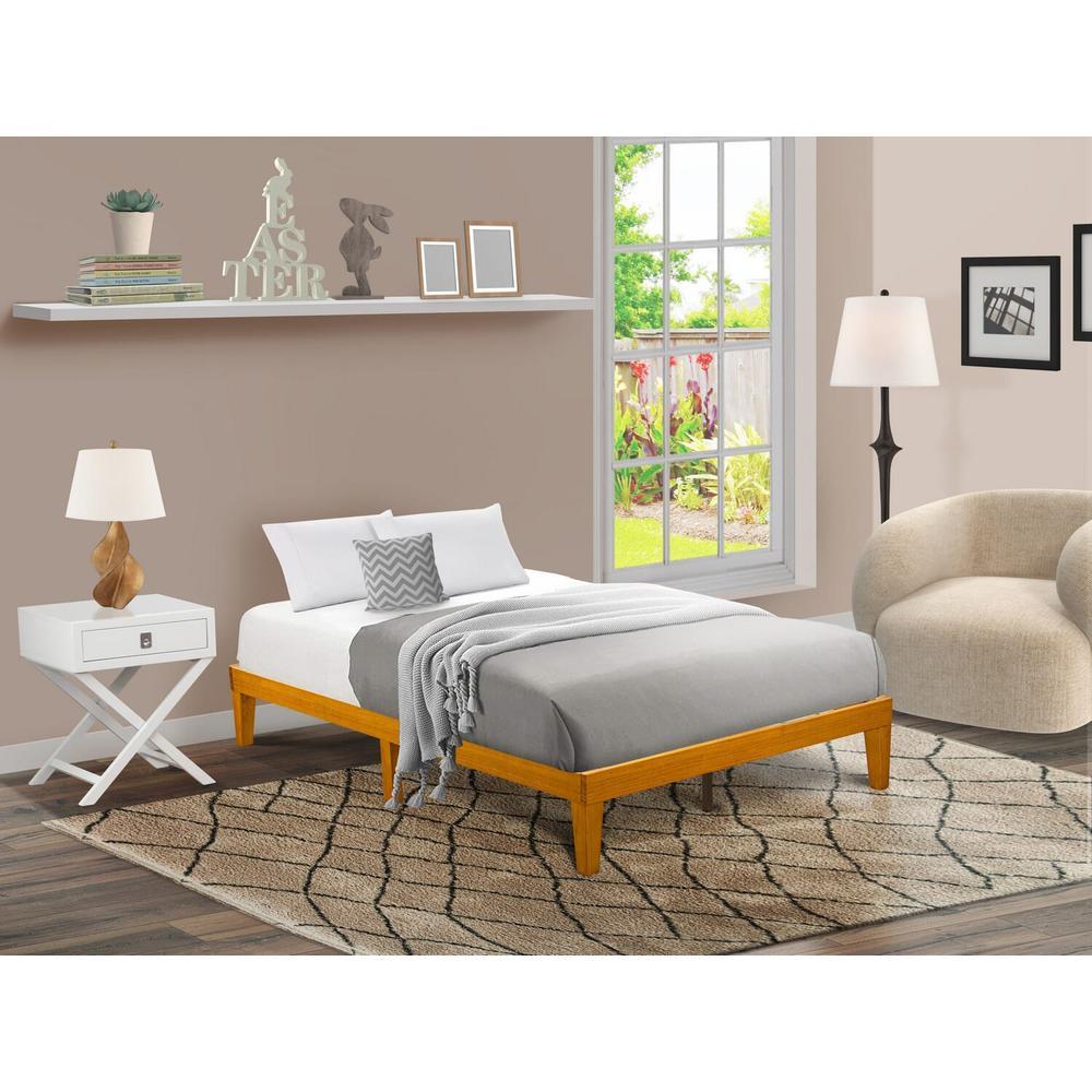Dnp-23-F Full Size Platform Bed Frame With 4 Solid Wood Legs And 2 Extra Center Legs - Oak Finish
