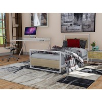 Erie Metal Bed Frame With 4 Metal Legs - Lavish Bed In Powder Coating White Color And White Wood Laminate