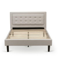 Fn08F-1Ga08 2-Pc Platform Full Size Bed Set With 1 Wood Bed Frame And A Wood Nightstand - Mist Beige Linen Fabric