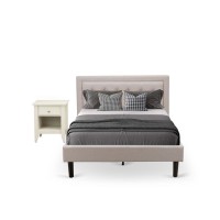 Fn08F-1Ga0C 2-Pc Fannin Bed Set With 1 Platform Bed And A Night Stand For Bedrooms - Mist Beige Linen Fabric