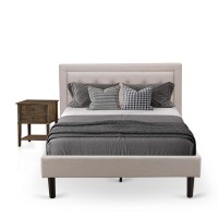 Fn08F-1Vl07 2-Piece Fannin Full Size Bedroom Set With 1 Mid Century Bed And A Modern Nightstand - Mist Beige Linen Fabric