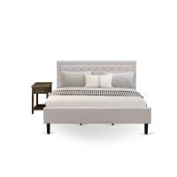 Fn08K-1De07 2-Piece Platform King Bedroom Set With 1 Platform Bed And 1 Bedroom Nightstand - Mist Beige Linen Fabric