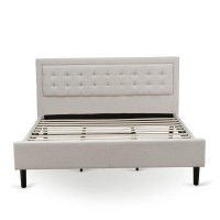 Fn08K-1Ga07 2-Piece Platform Wooden Set For Bedroom With 1 King Frame And 1 End Table - Mist Beige Linen Fabric