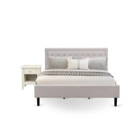 Fn08K-1Ga0C 2-Piece Platform King Bedroom Set With 1 Bed And A Wire Brushed Butter Cream End Table - Mist Beige Linen Fabric Bed