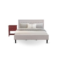 Fn08K-1Vl13 2-Pc Fannin Wooden Set For Bedroom With 1 Platform Bed And A Mid Century Modern Nightstand - Mist Beige Linen Fabric