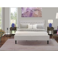 Fn08K-2De07 3-Pc Fannin King Size Bedroom Set With 1 King Size Bed Frame And 2 Mid Century Nightstands - Mist Beige Linen Fabric