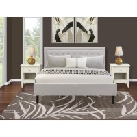 Fn08K-2Ga0C 3-Piece Platform King Size Bed Set With 1 King Size Bed Frame And 2 Mid Century Nightstands - Mist Beige Linen Fabric