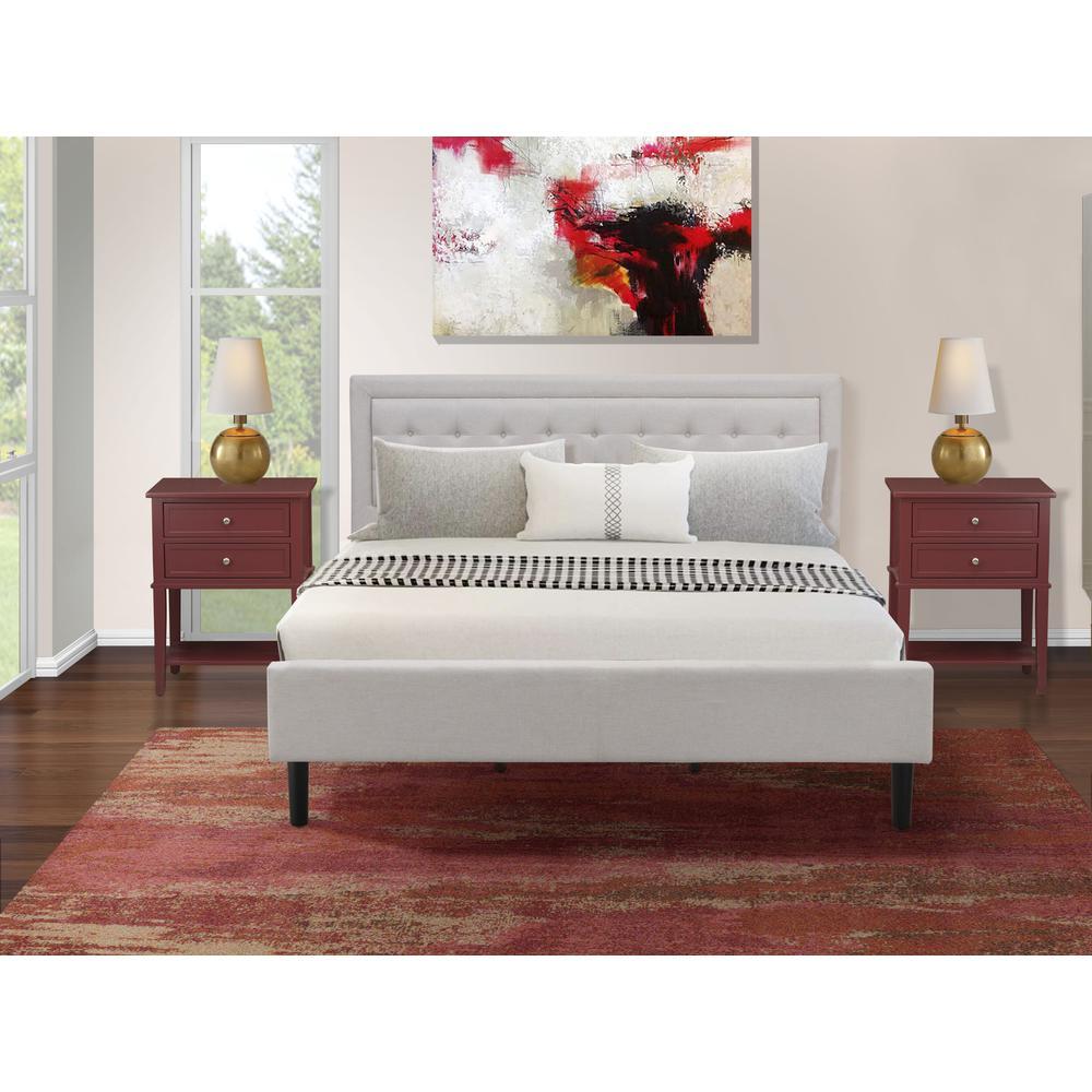 Fn08K-2Vl13 3-Piece Fannin King Bedroom Set With 1 King Frame And 2 End Tables For Bedroom - Mist Beige Linen Fabric