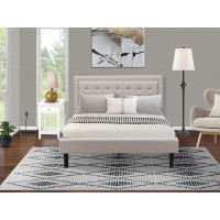Fn08Q-1De05 2-Piece Fannin Queen Bed Set With 1 Modern Bed And A Bedroom Nightstand - Mist Beige Linen Fabric