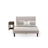 Fn08Q-1De07 2-Piece Platform Bedroom Furniture Set With 1 Modern Bed And A Mid Century Nightstand - Mist Beige Linen Fabric