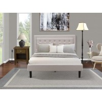 Fn08Q-1Ga08 2-Piece Fannin Bed Set With 1 Queen Size Bed And A Mid Century Nightstand - Mist Beige Linen Fabric