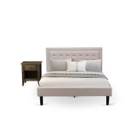 Fn08Q-1Ga0C 2-Pc Platform Queen Bed Set Furniture With 1 Queen Size Frame And A Mid Century Nightstand - Mist Beige Linen Fabric