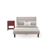 Fn08Q-1Vl13 2-Piece Fannin Queen Bed Set Furniture With 1 Queen Wood Bed Frame And A Night Stand - Mist Beige Linen Fabric