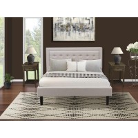 Fn08Q-2De07 3-Piece Platform Queen Bed Set Furniture With 1 Platform Bed And 2 End Tables - Mist Beige Linen Fabric