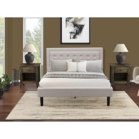 Fn08Q-2Ga07 3-Piece Fannin Bedroom Furniture Set With 1 Platform Bed Frame And 2 Bedroom Nightstands - Mist Beige Linen Fabric
