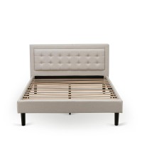Fn08Q-2Ga08 3-Piece Platform Bed Set With 1 Queen Wood Bed Frame And 2 Mid Century Modern Nightstands - Mist Beige Linen Fabric