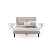 Fn08Q-2Hae0 3-Piece Fannin Bedroom Furniture Set With 1 Modern Bed And 2 Mid Century Modern Nightstands - Mist Beige Linen Fabric