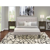 Fn08Q-2Vl07 3-Piece Fannin Bed Set With 1 Wingback Bed And 2 Small Nightstands - Mist Beige Linen Fabric