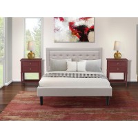 Fn08Q-2Vl13 3-Piece Fannin Queen Bed Set Furniture With 1 Queen Size Frame And 2 Small Nightstands - Mist Beige Linen Fabric