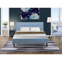 Fn11K-1De15 2-Piece Platform Bedroom Set With 1 Mid Century Bed And 1 Bedroom Nightstand - Denim Blue Linen Fabric