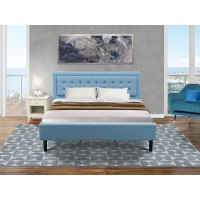 Fn11K-1Ga0C 2-Pc Fannin Bed Set With 1 King Frame And A Wire Brushed Butter Cream Modern Nightstand - Denim Blue Linen Fabric Bed