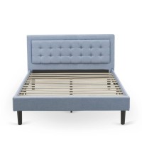 Fn11Q-2De15 3-Piece Platform Bed Set With 1 Queen Bed Frame And 2 Night Stands - Denim Blue Linen Fabric
