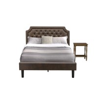 Gb25F-1Bf08 2-Piece Platform Full Bed Set With Bed Frame And An Antique Walnut End Table - Dark Brown Faux Leather And Black Legs
