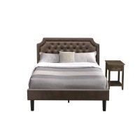 Gb25F-1De07 2-Pc Full Bed Set With Bed And 1 Distresses Jacobean Mid Century Nightstand - Dark Brown Faux Leather And Black Legs